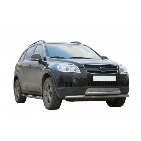 Защита порогов «Труба с проступью» (d76) для Chevrolet Captiva (2006-2013)(Нерж. Сталь) купить недорого с доставкой в Видное