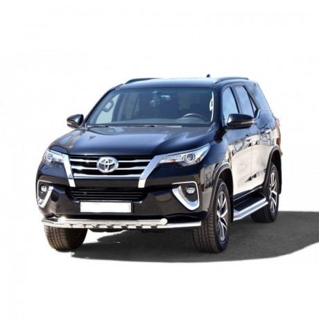 Защита переднего бампера «Труба двойная» (d63,5) для Toyota Fortuner (2017-н.в.)(Окрашенное) купить недорого с доставкой в Видное