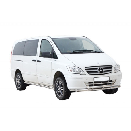 Защита переднего бампера «Труба двойная» (d63,5) для Mersedes-Benz Viano (& Vito) колесная база 3200 (2010-2014)(Нерж. Сталь) купить недорого с доставкой в Видное