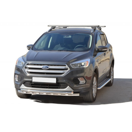 Защита порогов с алюминиевым листом (d63.5) для Ford Kuga (2016-н.в.)(Нерж. Сталь) купить недорого с доставкой в Видное