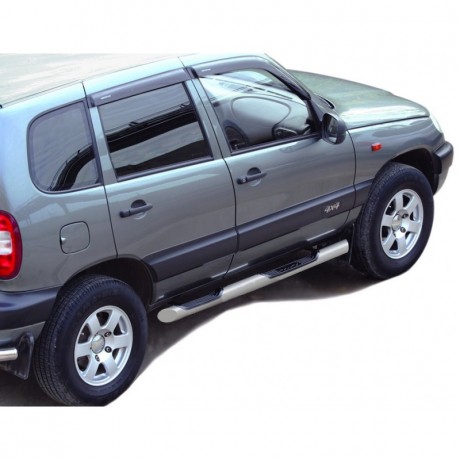 Защита порогов «Труба Люкс» с проступью (d76) для B@3 2123 "Chevrolet Niv@"(Окрашенное) купить недорого с доставкой в Видное