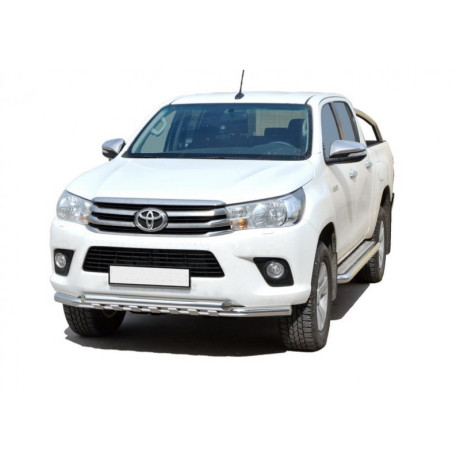 Защита переднего бампера «Труба двойная» (d63,5) для Toyota Hilux pickup (2017-н.в.)(Нерж. Сталь) купить недорого с доставкой в Видное