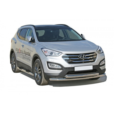 Защита переднего бампера «Труба двойная» (d63,5) для Hyundai Santa Fe (2012-2016)(Нерж. Сталь) купить недорого с доставкой в Видное