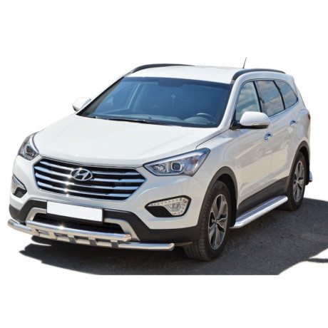 Защита порогов с алюминиевым листом (d63,5) для Hyundai Grand Santa Fe (2015-н.в.)(Нерж. Сталь) купить недорого с доставкой в Видное