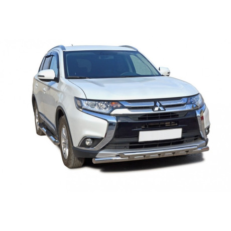 Защита порогов «Труба с проступью» (d76) для Mitsubishi Outlander (2015-н.в.)(Нерж. Сталь) купить недорого с доставкой в Видное